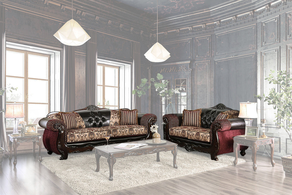Furniture of America - Quirino Sofa + Loveseat in Burgundy/Dark Brown - SM6415-2PC View 1