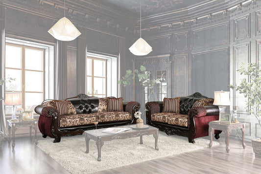 Furniture of America - Quirino Sofa + Loveseat in Burgundy/Dark Brown - SM6415-2PC View 1