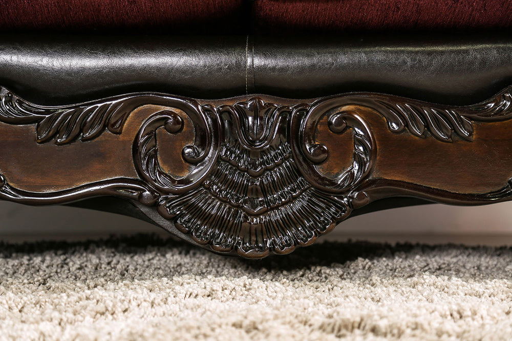 Furniture of America - Quirino Sofa + Loveseat in Burgundy/Dark Brown - SM6415-2PC View 5