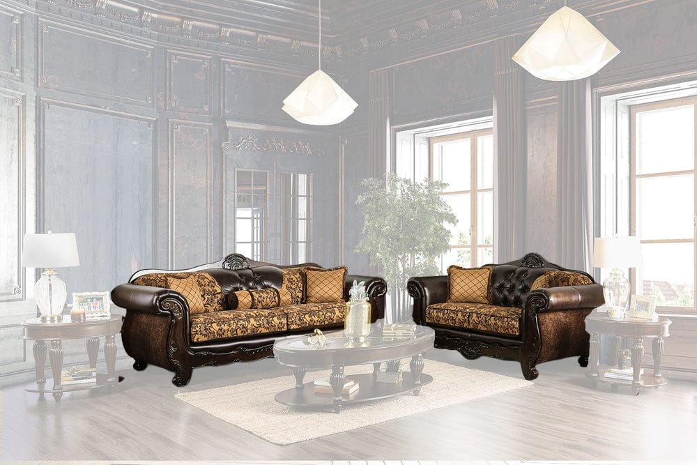 Furniture of America - Quirino Sofa + Loveseat in Tan/Dark Brown - SM6417-2PC View 1