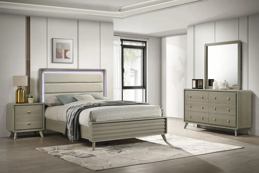 Furniture of America - Rainier - 4 Pc. Queen Bedroom Set w/ 2NS (Uph HB) - FM72002GY-Q-U-5PC-2N view 1