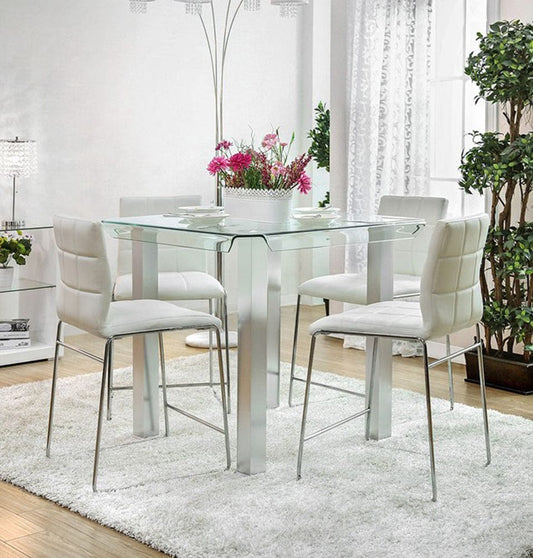 Furniture of America - Richfield 5 Pc. Round Counter Ht. Table Set in Silver/Chrome - CM3362PT-5PC View 1