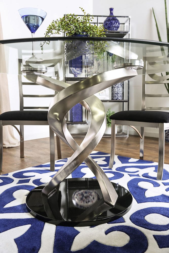 Furniture of America - Roxo Round Dining Table in Silver/Black - CM3729T-TABLE View 5