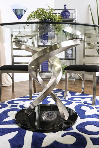 Furniture of America - Roxo Round Dining Table in Silver/Black - CM3729T-TABLE View 5