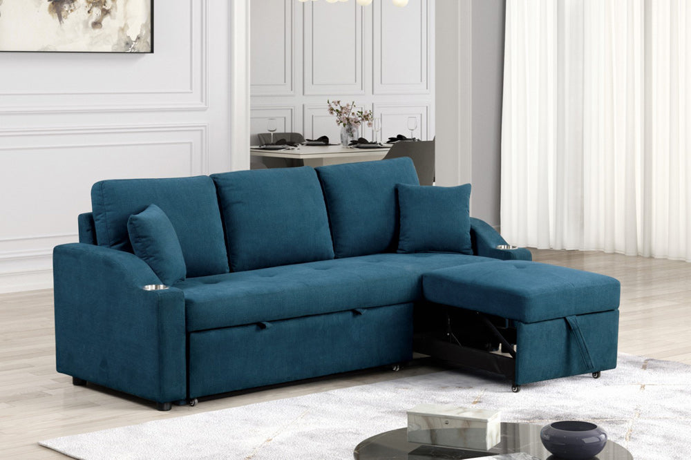 Furniture of America - Royden Sleeper Sofa w/ Cupholder in Blue - FM6963BL-PK View 6