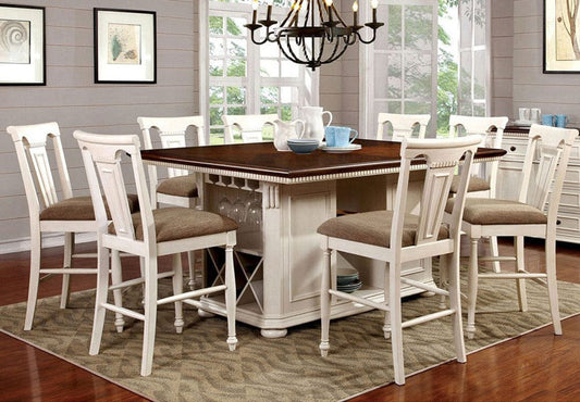 Furniture of America - Sabrina 9 Pc. Counter Ht. Table Set w/ Stools in Off White/Cherry - CM3199WC-PT-9PC-ST View 1