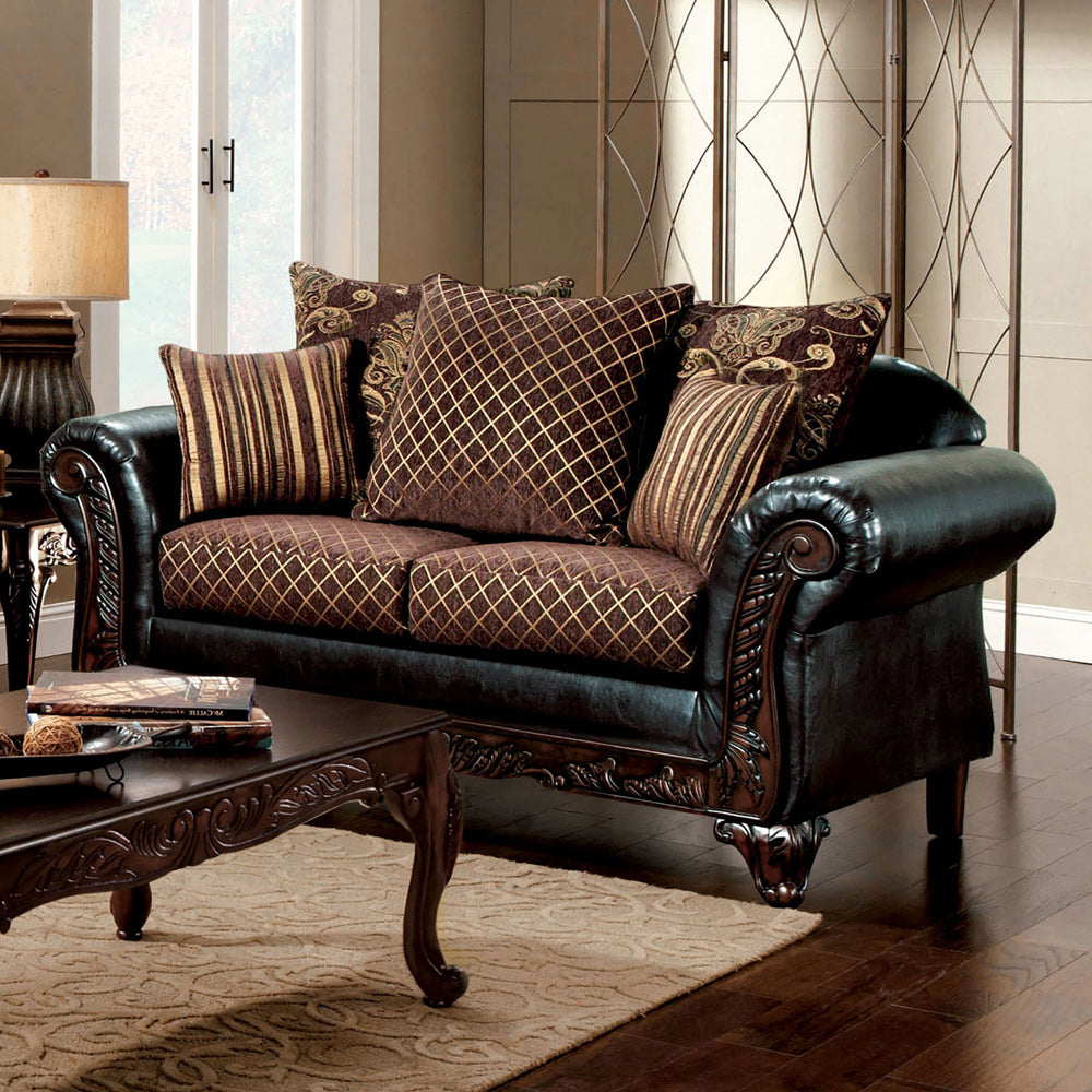 Furniture of America - San Roque Loveseat in Crosshatch Brown/Espresso/Dark Cherry - SM7635N-LV View 1