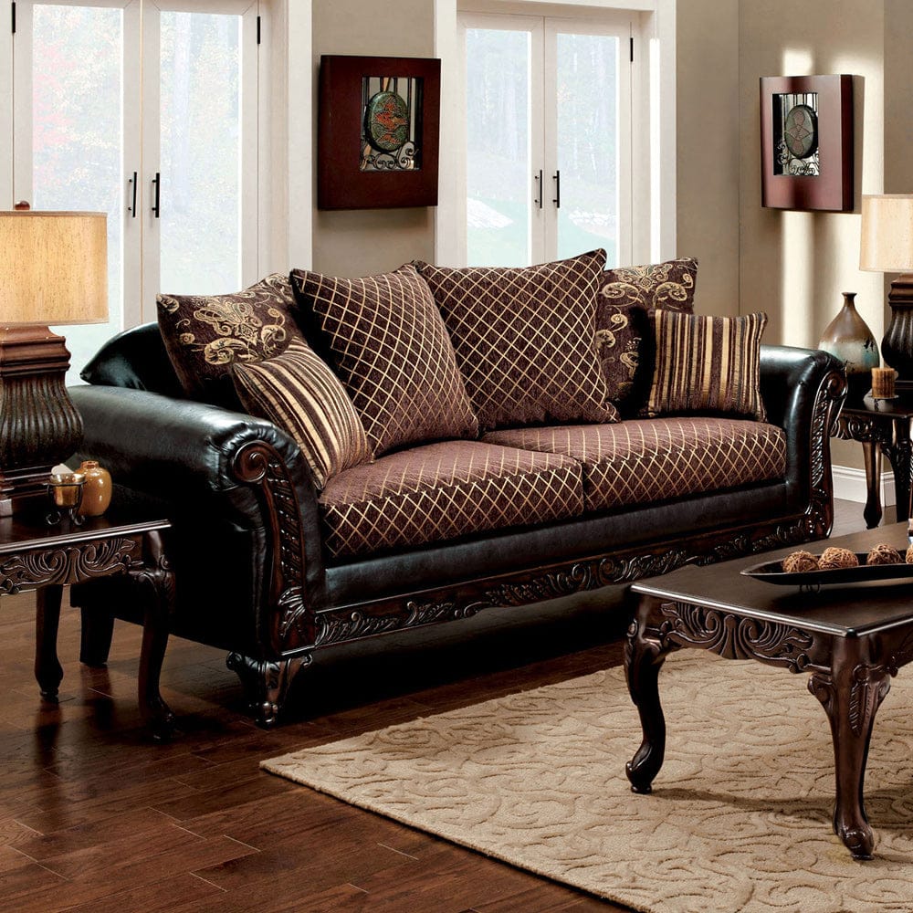 Furniture of America - San Roque Sofa in Crosshatch Brown/Espresso/Dark Cherry - SM7635N-SF View 1