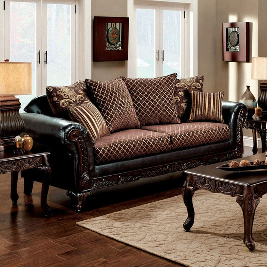 Furniture of America - San Roque Sofa in Crosshatch Brown/Espresso/Dark Cherry - SM7635N-SF View 1