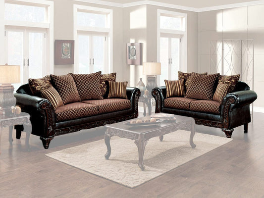 Furniture of America - San Roque Sofa + Loveseat in Crosshatch Brown/Espresso/Dark Cherry - SM7635N-2PC View 1