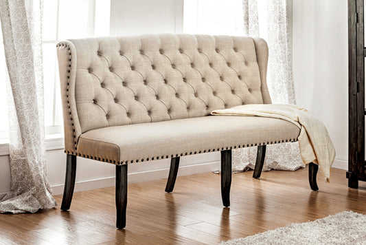 Furniture of America - Sania 3-Seater Loveseat Bench in Antique Black/Beige - CM3324BK-BNL View 1