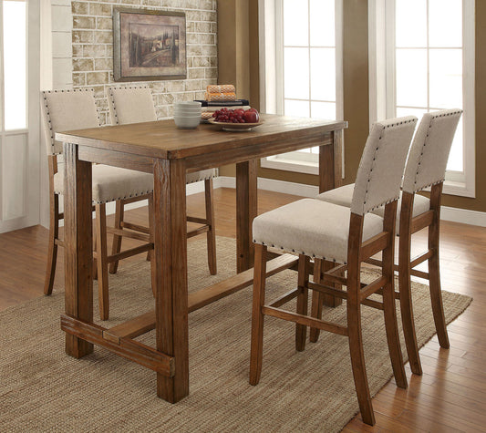 Furniture of America - Sania 5 Pc. Bar Table Set in Rustic Oak - CM3324BT-5PC View 1