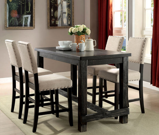 Furniture of America - Sania 5 Pc. Counter Ht. Table Set in Antique Black, Ivory - CM3324BK-PT-5PC View 1