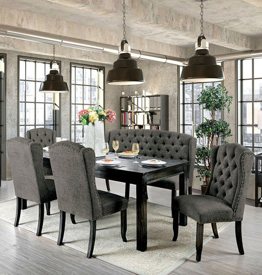 Furniture of America - Sania 6 Pc. Dining Table Set w/ 3-Seater Bench in Antique Black/Ivory - CM3324BK-T-84-6PC View 1