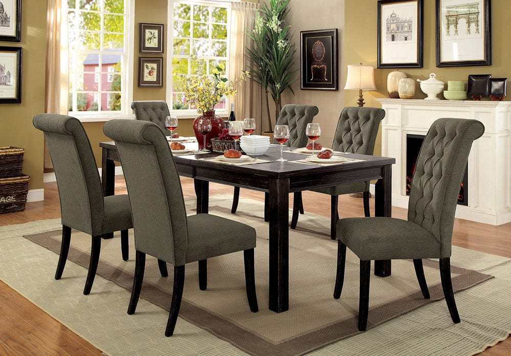 Furniture of America - Sania 7 Pc. 84" Dining Table Set With Wingback Chairs in Antique Black/Gray - CM3324BK-T-84-GY-7PC View 1