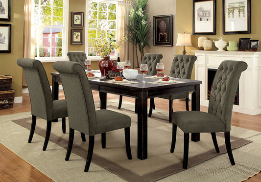 Furniture of America - Sania 7 Pc. 84" Dining Table Set With Wingback Chairs in Antique Black/Gray - CM3324BK-T-84-GY-7PC View 1