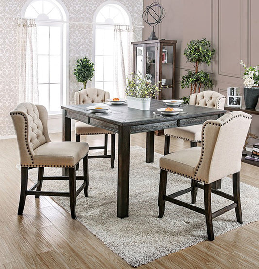 Furniture of America - Sania 7 Pc. Counter Ht. Table Set in Antique Black/Ivory - CM3324BKPT54-3564G-7 View 1