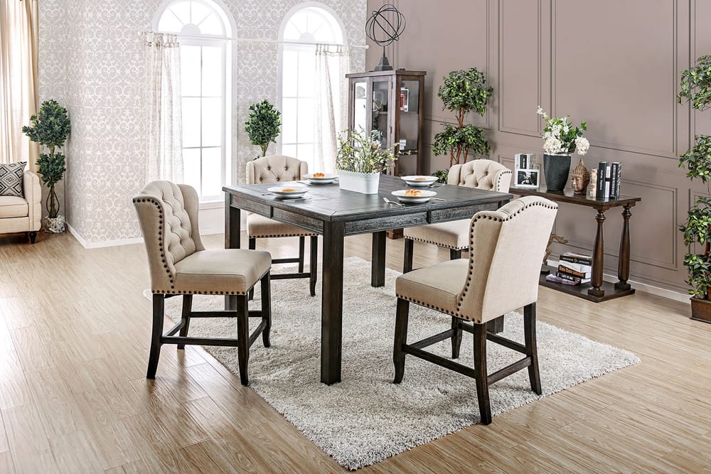 Furniture of America - Sania 7 Pc. Counter Ht. Table Set in Antique Black/Ivory - CM3324BKPT54-3564G-7 view 4