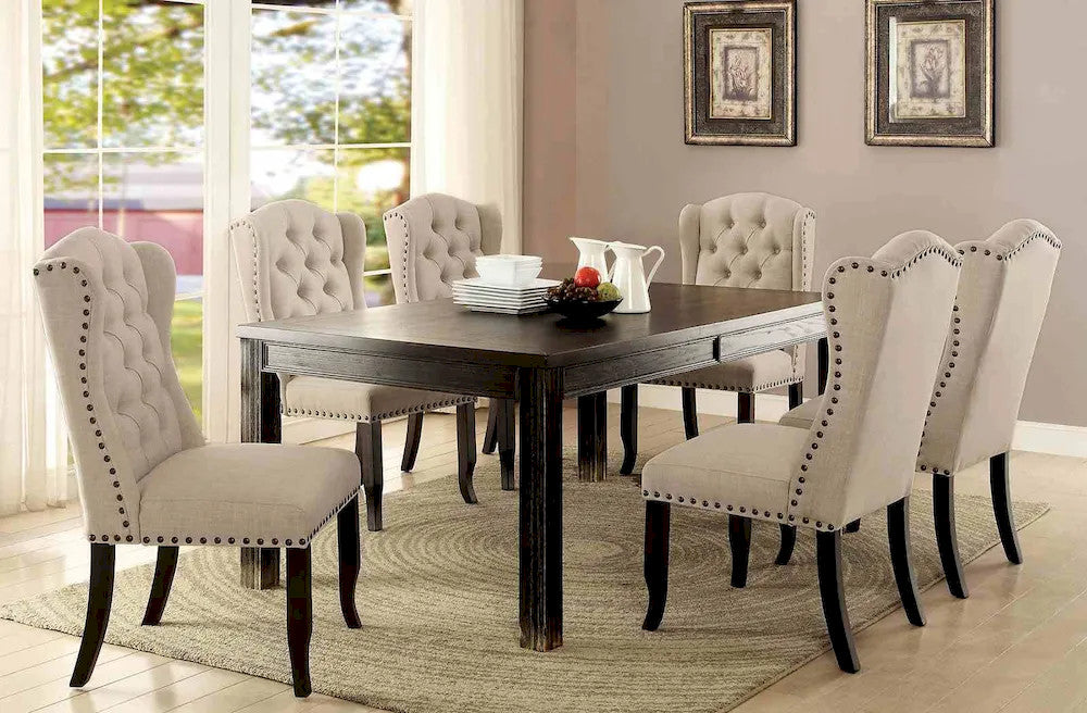 Furniture of America - Sania - 7 Pc. Dining Table Set - Antique Black/Ivory - CM3324BK-T-3564-7PC view 1