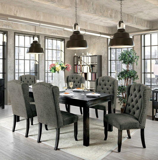 Furniture of America - Sania 7 Pc. Dining Table Set With Wingback Chair in Antique Black/Ivory - CM3324BK-T-84-7PC View 1