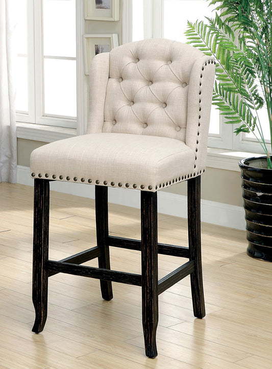 Furniture of America - Sania Bar Ht. Wingback Chair Set of 2 in Antique Black/Beige - CM3324BK-BCW-2PK View 1