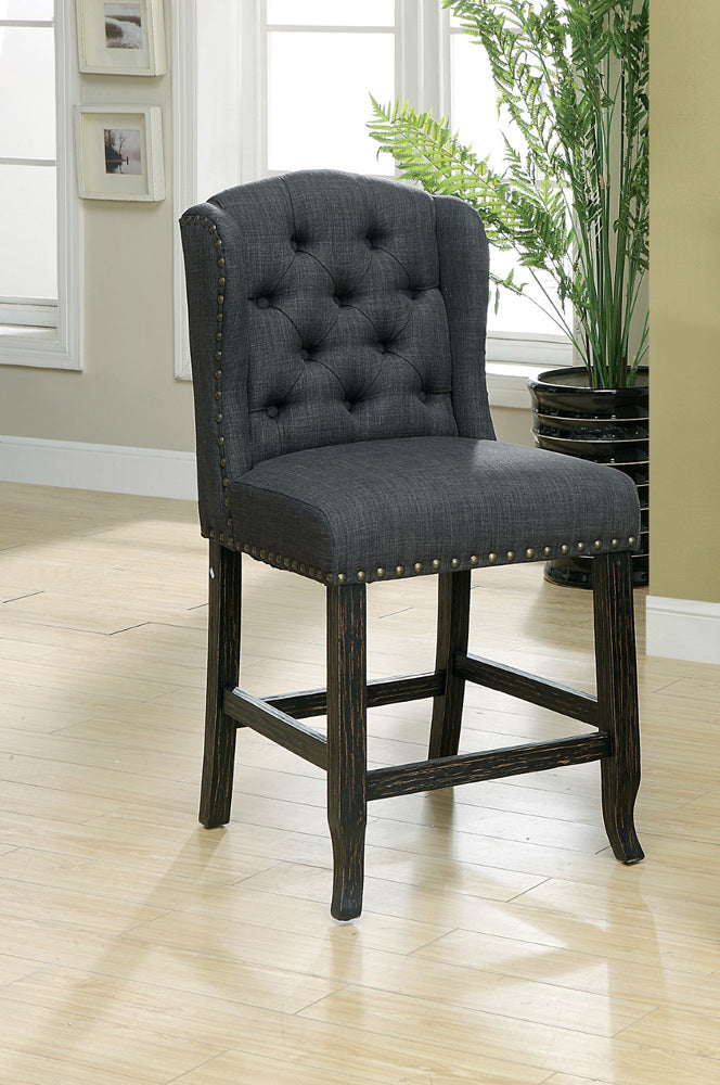 Furniture of America - Sania Counter Ht. Wingback Chair in Antique Black/Gray - CM3324BK-GY-PCW-2PK View 1