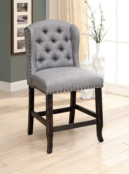 Furniture of America - Sania Counter Ht. Wingback Chair in Antique Black/Light Gray - CM3324BK-LG-PCW-2PK View 1