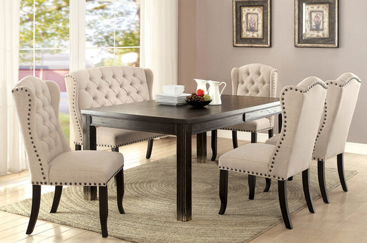 Furniture of America - Sania Table + 4 Chairs + 2-Seater Bench in Antique Black/Gray - CM3324BK-T-6PC-BN View 1