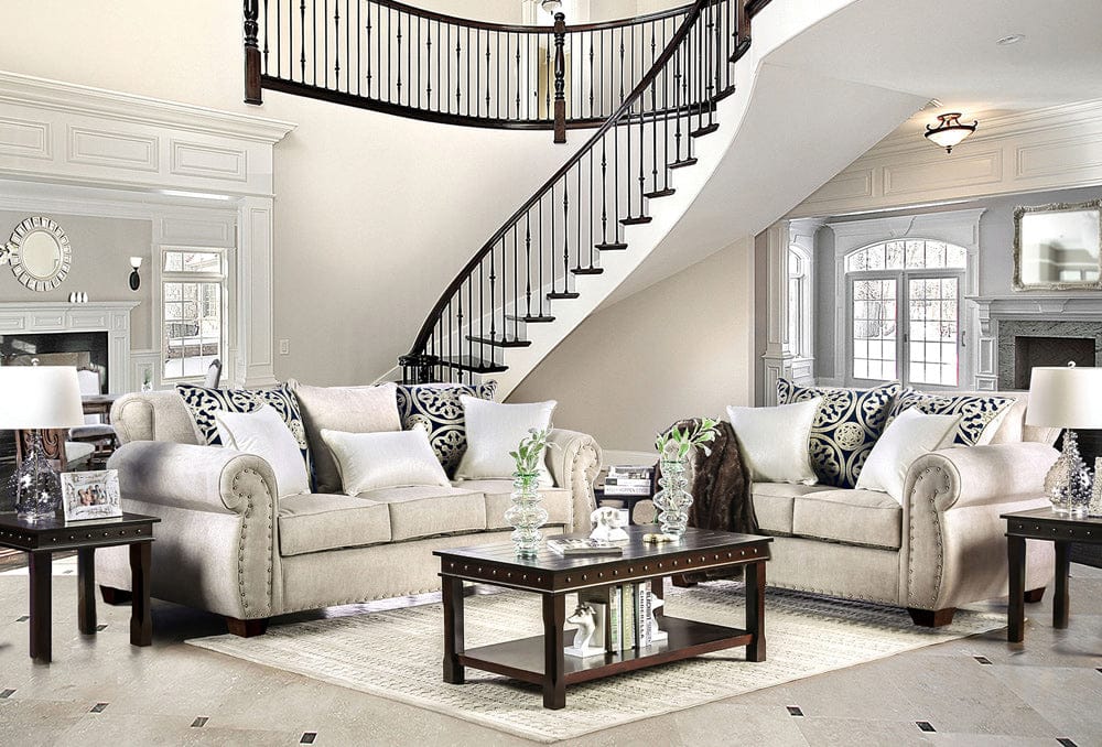 Furniture of America - Sinatra Sofa + Loveseat in Light Mocha/Navy/Champagne - SM6152-2PC View 1