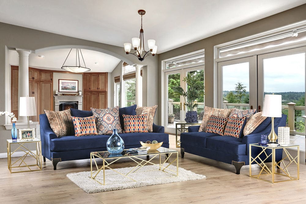 Furniture of America - Sisseton Sofa + Loveseat in Navy - SM2210-2PC View 1
