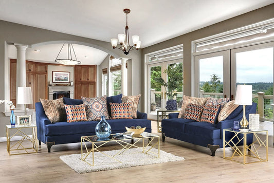 Furniture of America - Sisseton Sofa + Loveseat in Navy - SM2210-2PC View 1