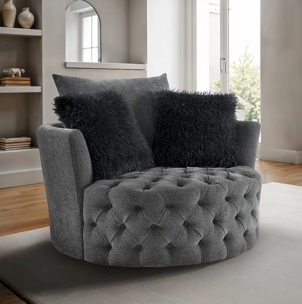 Furniture of America - Sofi - Swivel Chair, Button Tufted, Light Gray - Dark Gray - FM-AC6000DG-SW view 2