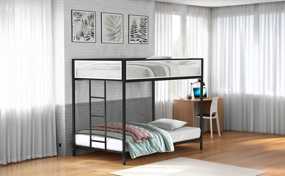 Furniture of America - Southall Twin/Twin Metal Bunk Bed in Matte Black/Matte White - FM-BK1201BK-TT View 1