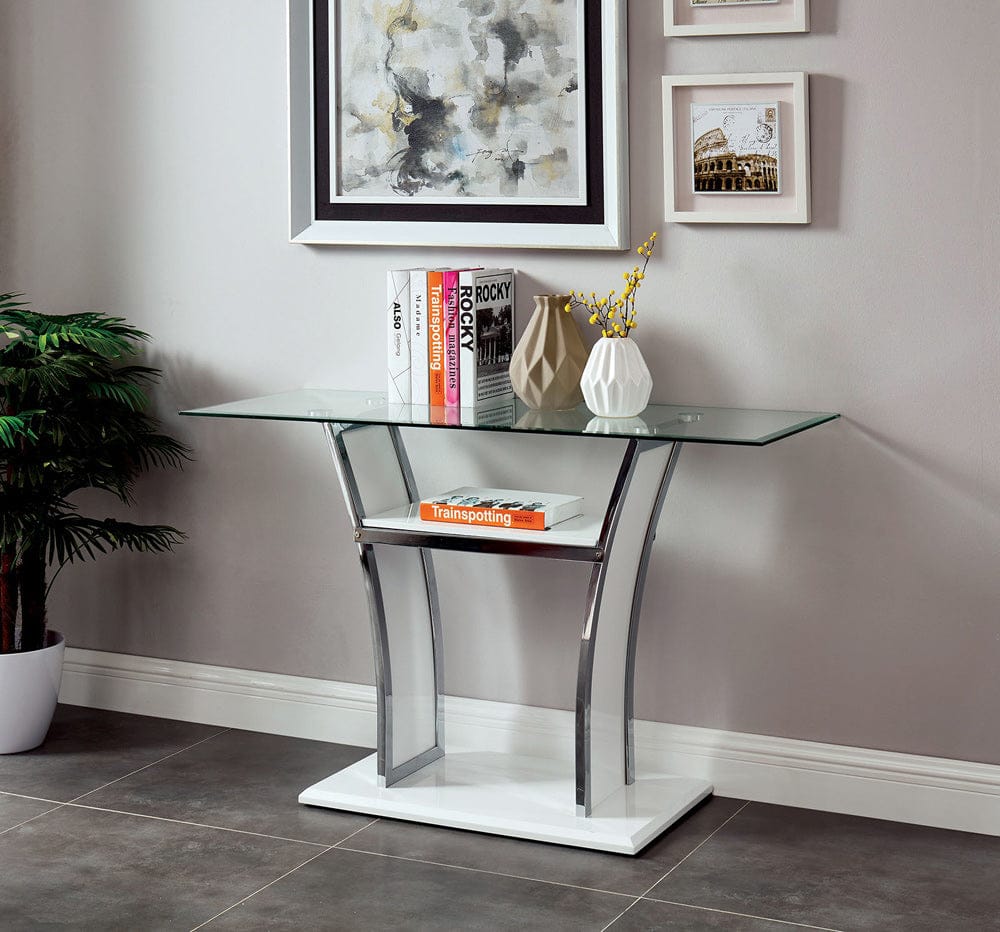 Furniture of America - Staten Sofa Table in Glossy White/Chrome - CM4372WH-S-PK View 1