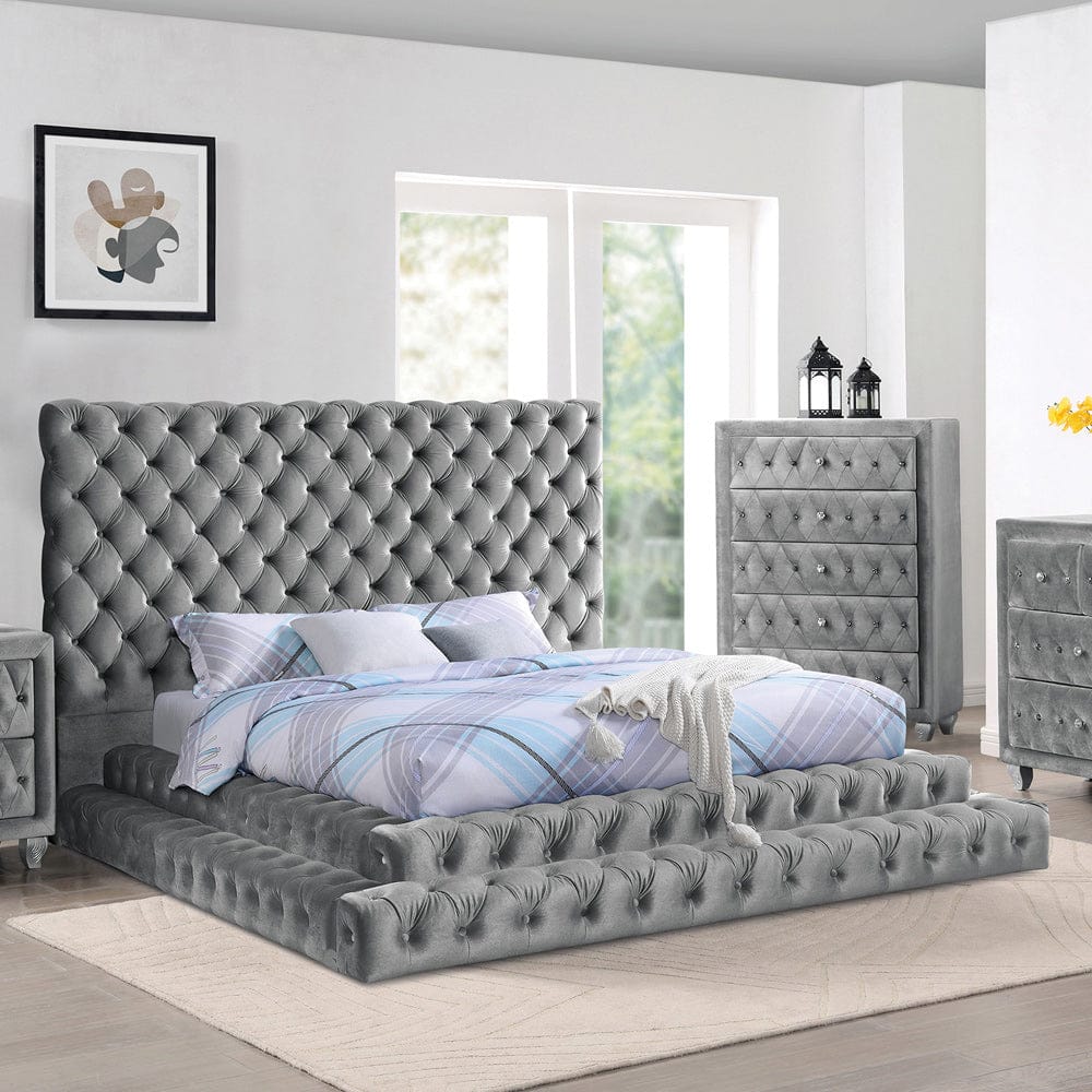 Furniture of America - Stefania E.King Bed in Gray - CM7227GY-EK-BED View 2