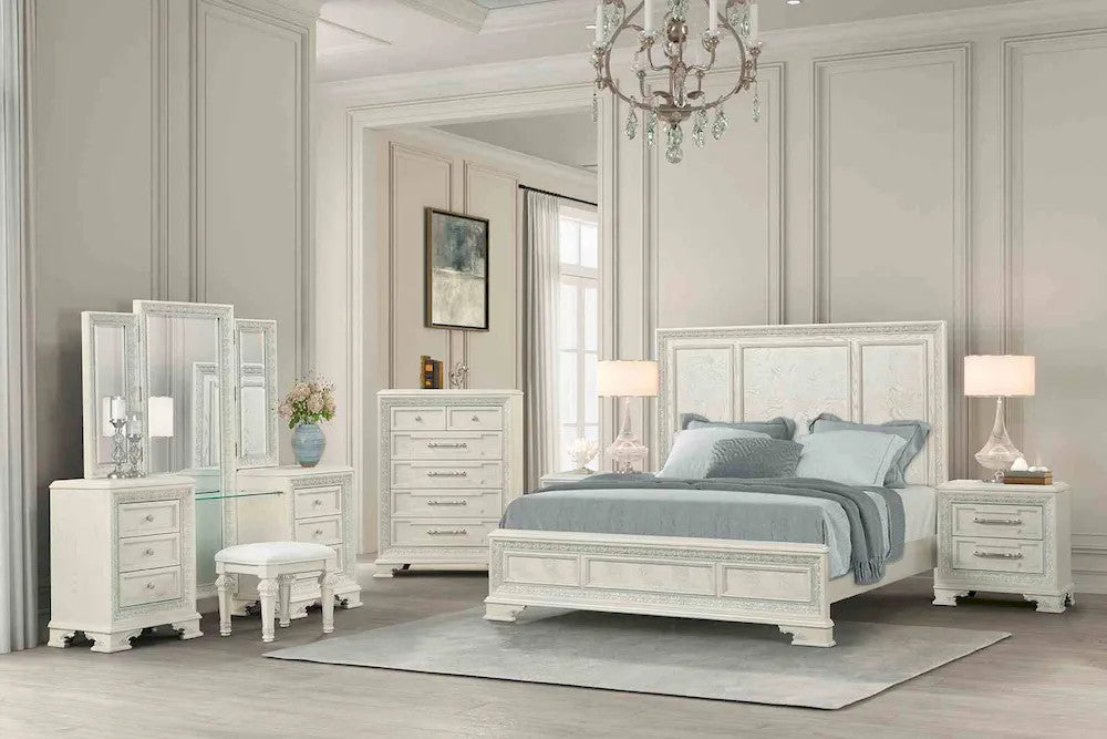 Furniture of America - Stella Mia - 4 Pc. Queen Panel Bedroom Set w/ Chest - FM70000WH-Q-W-5PC-C view 1