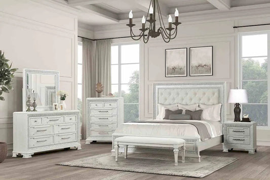 Furniture of America - Stella Mia - 4 Pc. Queen Uph Bedroom Set w/ Chest - FM70000WH-Q-F-5PC-C view 1