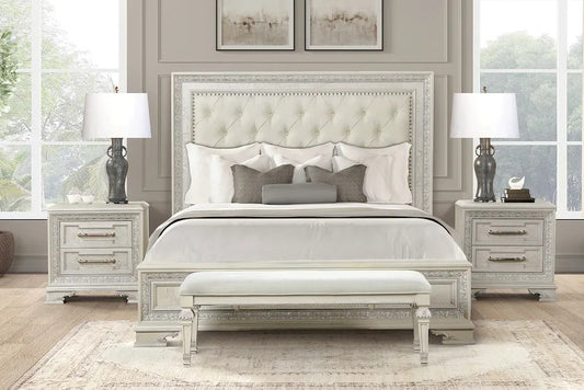 Furniture of America - Stella Mia - 4 Pc. Queen Uph Bedroom Set w/ Chest - FM70000WH-Q-F-5PC-C view 2