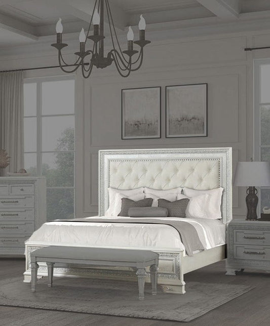 Furniture of America - Stella Mia E.King Uph Bed in Creamy White - FM70000WH-EK-F-BED View 1