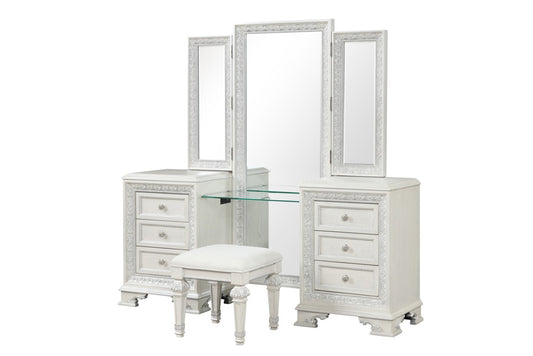 Furniture of America - Stella Mia Vanity Set w/ Stool in Creamy White - FM70000WH-V-SET View 2