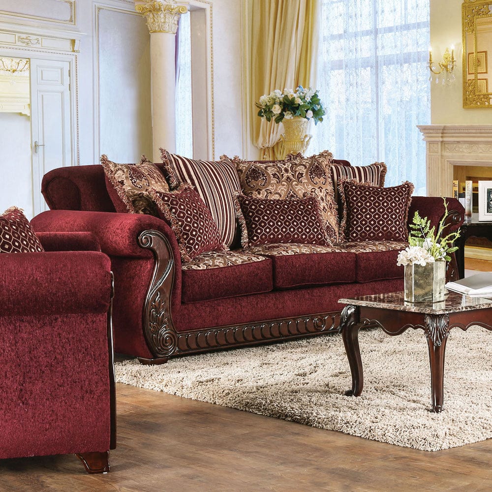 Furniture of America - Tabitha Sofa in Wine/Gold - SM6110-SF View 1