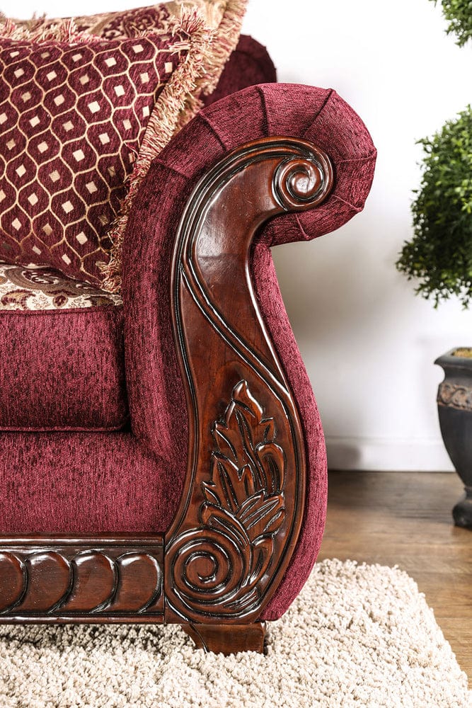 Furniture of America - Tabitha Sofa + Loveseat in Wine/Gold - SM6110-2PC View 3