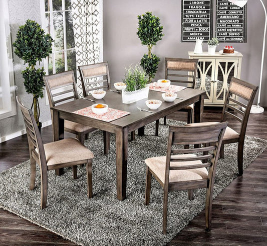Furniture of America - Taylah 7 Pc. Dining Table Set in Weathered Gray/Beige - CM3607T-7PK View 1