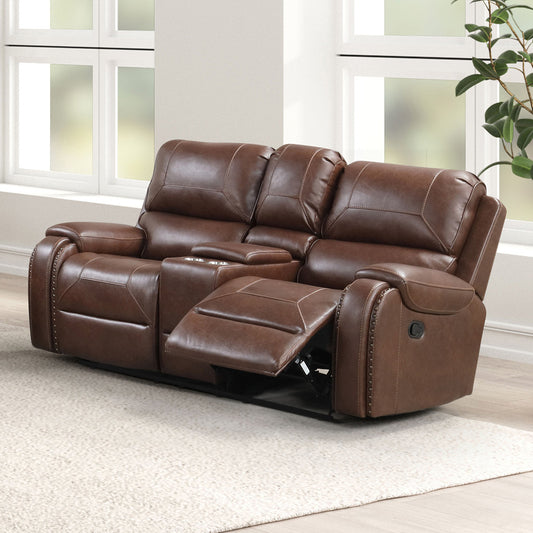 Furniture of America - Tepic Manual Loveseat w/ Console w/ Glider w/ Usb Charging in Brown - TM6012BR-LV View 1