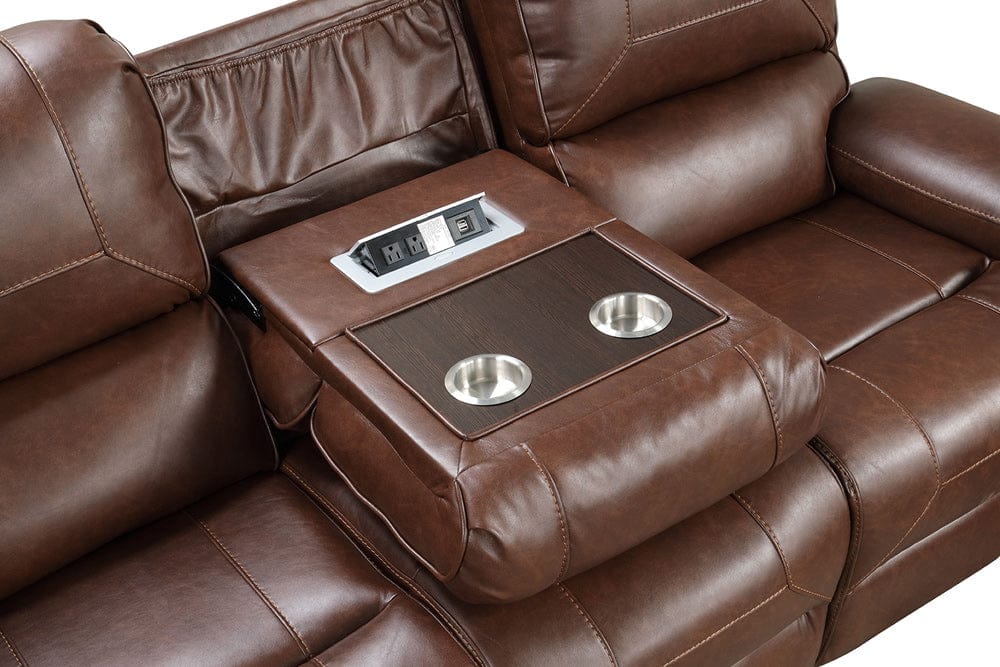 Furniture of America - Tepic Manual Sofa w/ Drop Down Table w/ Usb Charging (Metal Cup) in Brown - TM6012BR-SF View 2