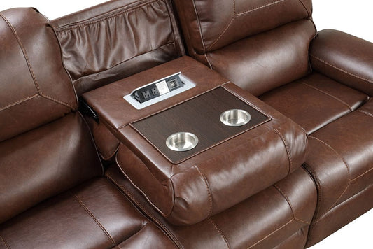 Furniture of America - Tepic Manual Sofa w/ Drop Down Table w/ Usb Charging (Metal Cup) in Brown - TM6012BR-SF View 2