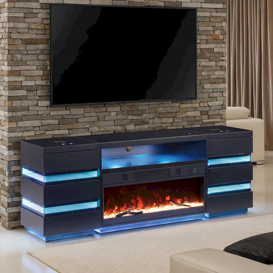 Furniture of America - Terni - TV Stand w/ Fireplace & 2 Side Tables - Black - FM-AC8024BK-TV-SET view 1