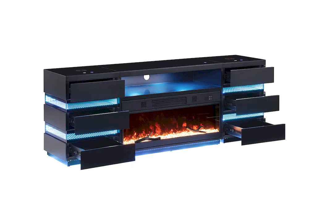 Furniture of America - Terni - TV Stand w/ Fireplace & 2 Side Tables - Black - FM-AC8024BK-TV-SET view 3