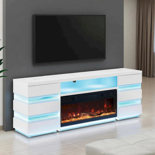 Furniture of America - Terni - TV Stand w/ Fireplace & 2 Side Tables - White - FM-AC8024WH-TV-SET view 1