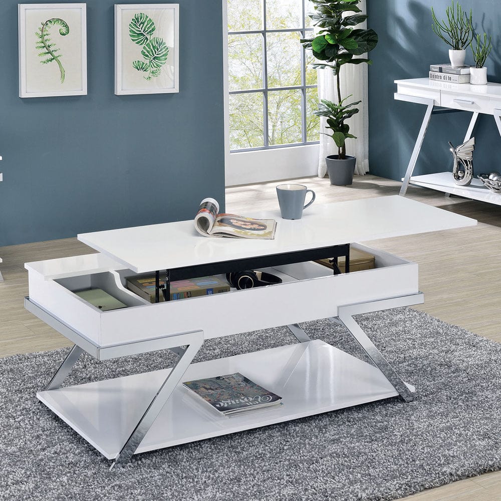Furniture of America - Titus Coffee Table in White/Chrome - CM4193WH-C View 1